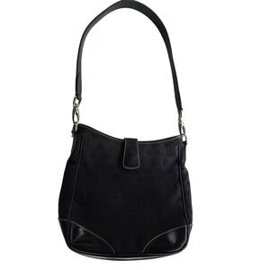 Dooney & Bourke Black Monogram Canvas‎ Leather Trim Shoulder Bag Purse